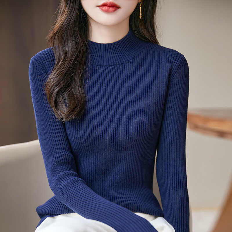 香影芬2025秋冬新款半高领棉线针织毛衣女修身内搭洋气打底衫女百搭上衣 米杏色 M (建议95-105斤)