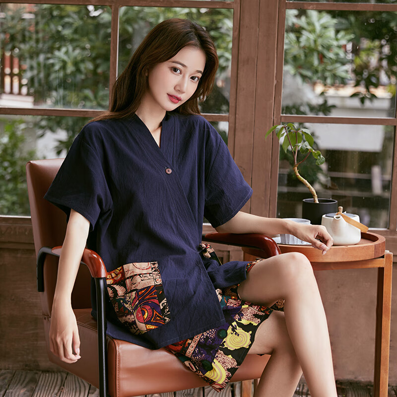 棉全.棉情侣大码男士和服浴衣桑拿服针灸服 蓝色211女款 xl