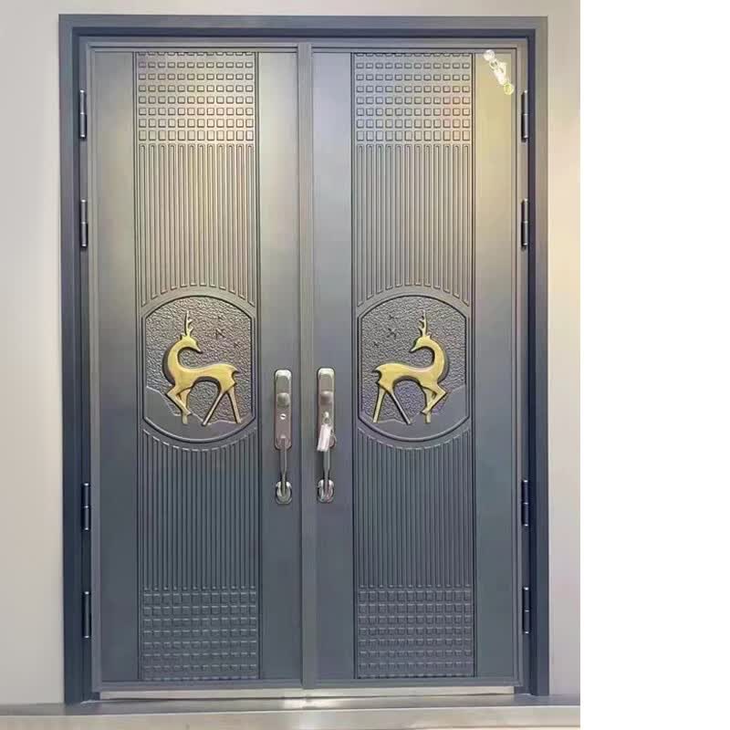 乡村庭院双开门农村四开门锌合金子母大门沾运 福寿康宁(,设计大门)