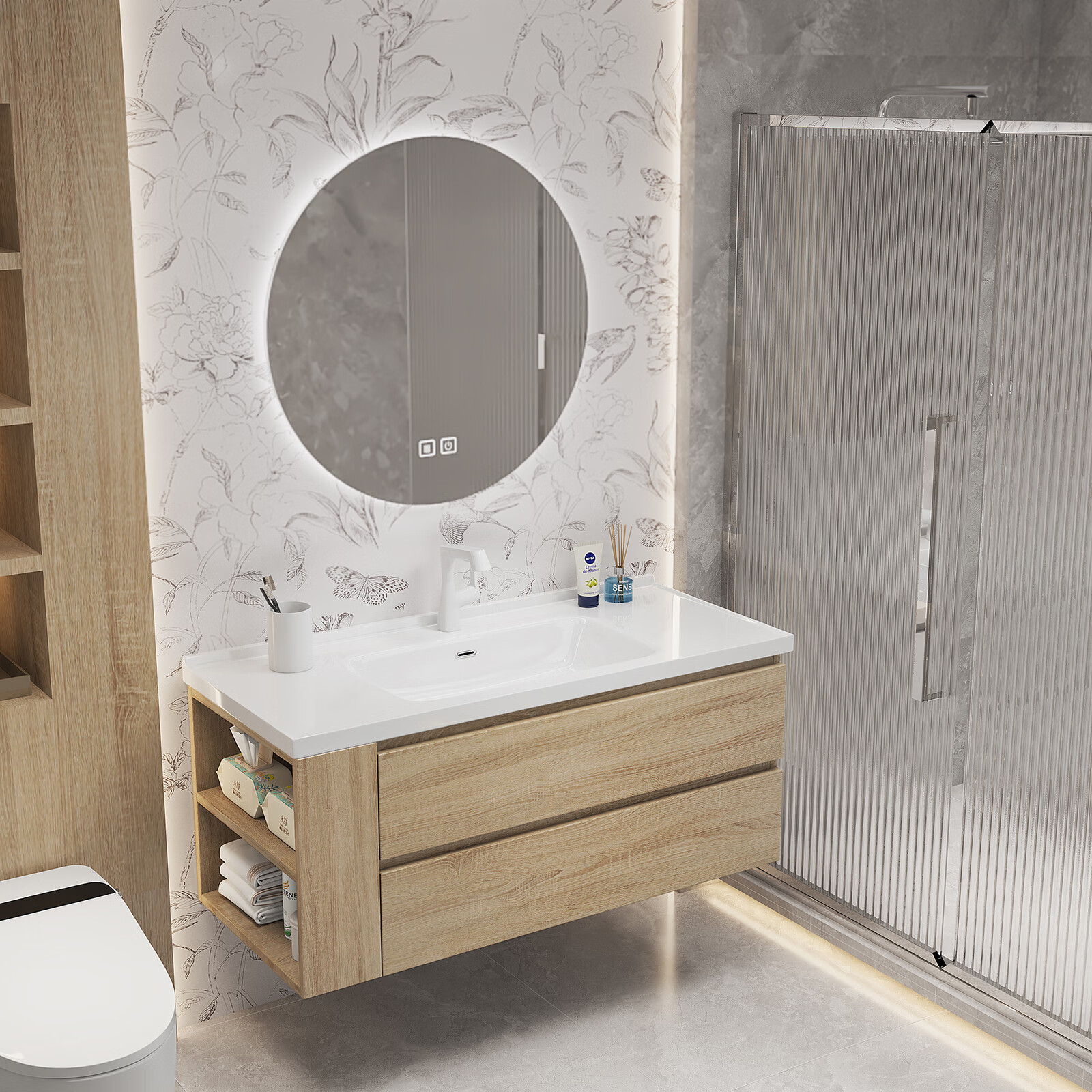 lnga landgre原木纳米岩石一体盆浴室柜日式卫生间洗漱台洗手洗脸盆