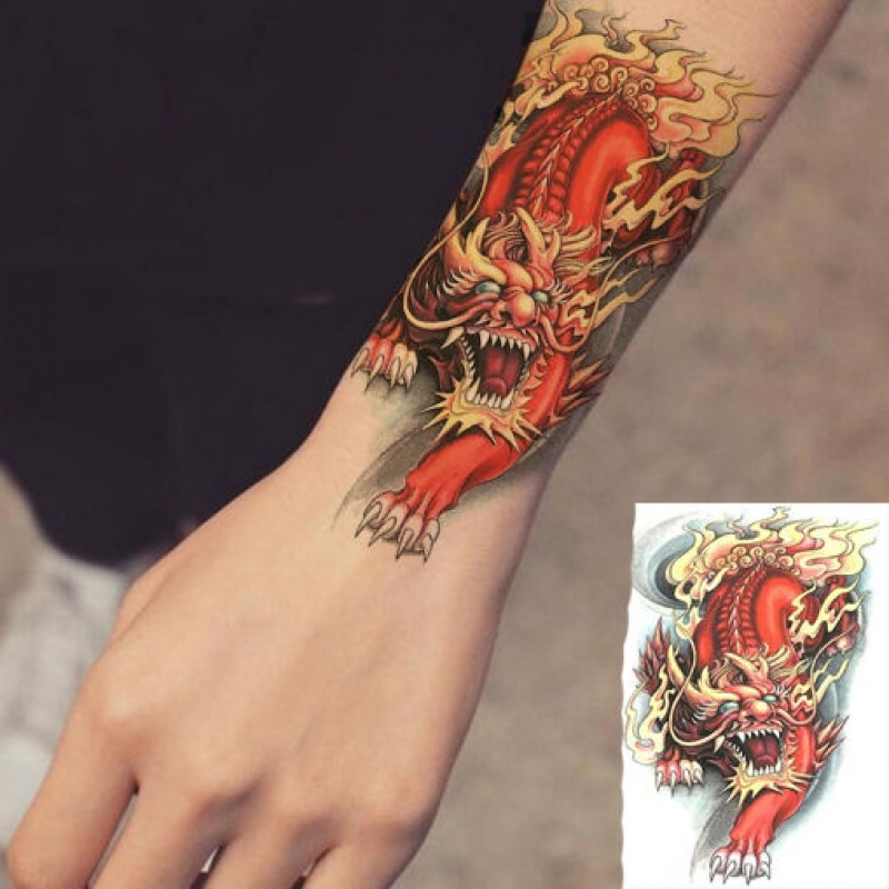 抖芊  纹身贴洗不掉火麒麟臂纹身贴防水男士花臂手臂仿真图腾刺青贴纸