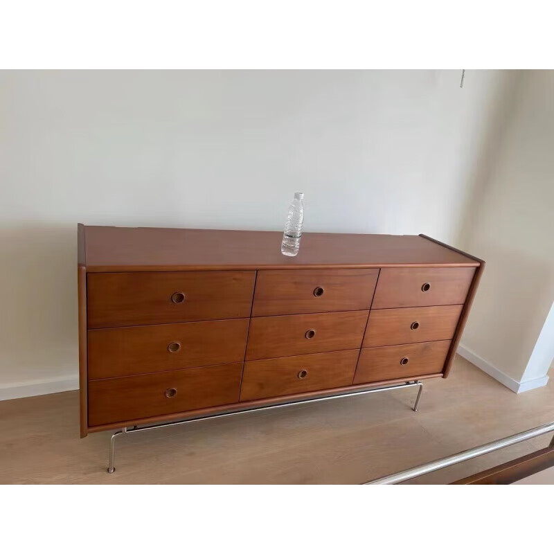 斗柜复古储物边柜客厅卧室床尾小户型收纳抽屉置物柜子 160cm黄杨木色