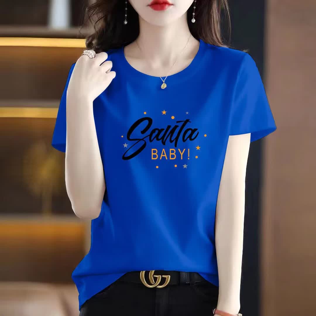 清仓捡漏出口品牌折扣女装夏季短袖纯棉t桖休闲宽松百搭上衣 蓝色英文字母BABY L 建议100斤-115斤
