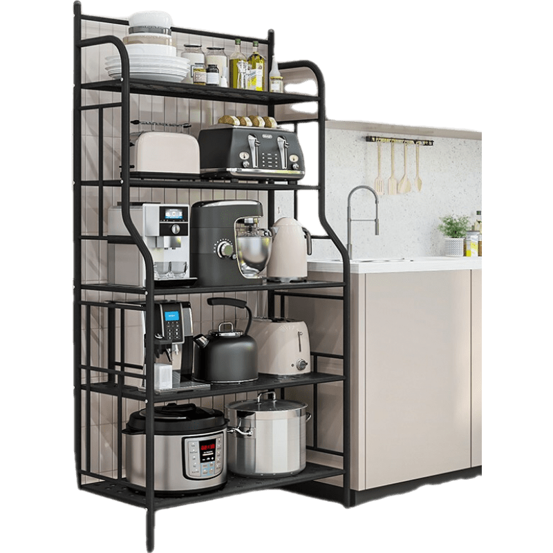 蜗家 厨房置物架落地 卫生间多层厨房用品收纳架 多功能客厅浴室储物架子脸盆架 黑纹纱-五层【长62.5宽30高133.5cm】