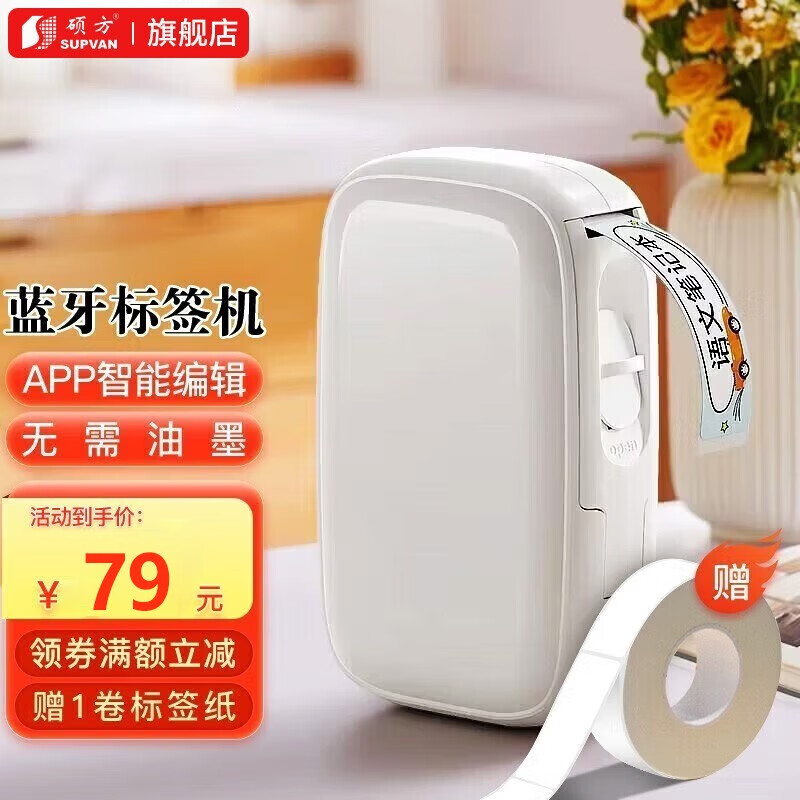 硕方 T10标签打印机家用标签机手持智能蓝牙便签姓名贴纸条形码居家收纳热敏标签机 蓝牙T10标签机(白色)