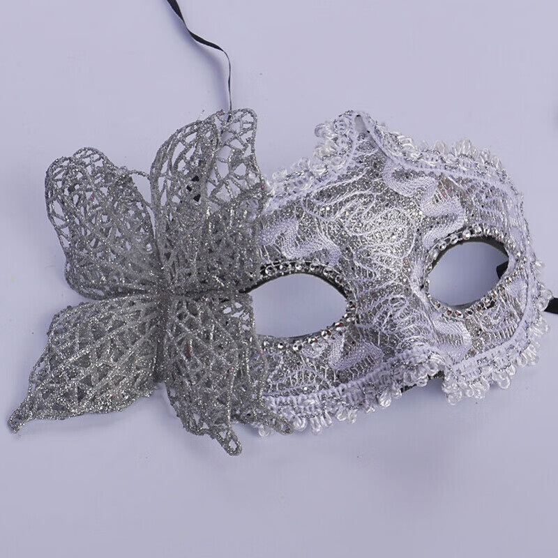 三八节日女万圣节公主半脸假面舞会化妆派对面具舞台表演 侧蝴蝶白色