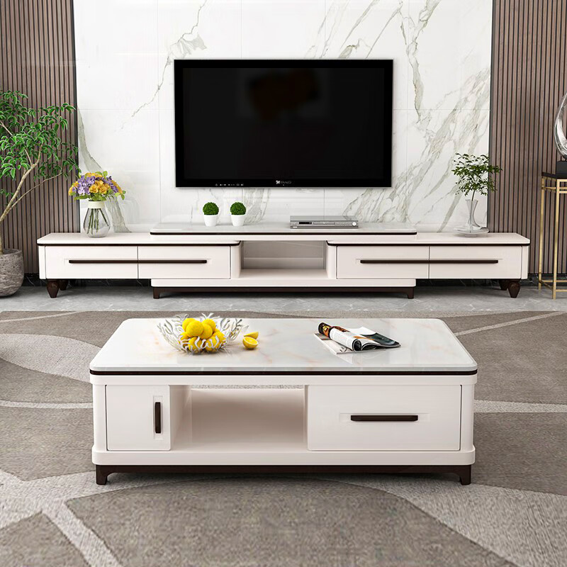 凤维大理石电视柜茶几组合套装北欧简约现代烤漆伸缩岩板电视机柜 b款