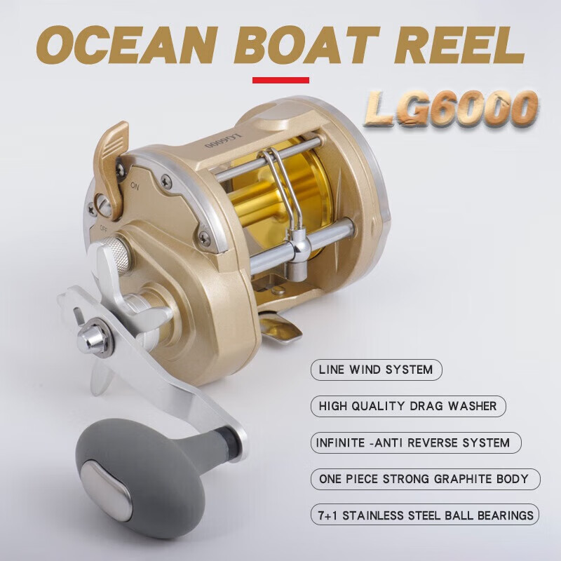 LUREKILLER2023新款拖钓轮LG6000深海铁板轮24公斤刹车海水轮鼓轮渔具 LG6000 右手轮
