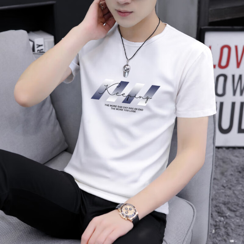 迈宾伦夏季男装优质短袖t恤修身薄款百搭圆领上衣时尚冰感男半袖衫