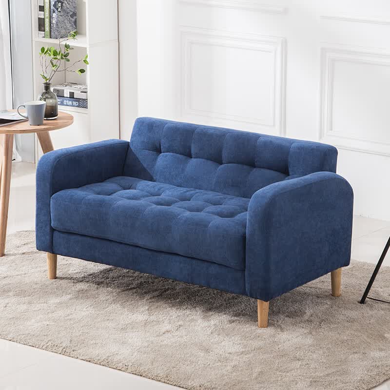 沙发小户型客厅经济型公寓双人三人服装店网红款迷你 深蓝色布艺 单人