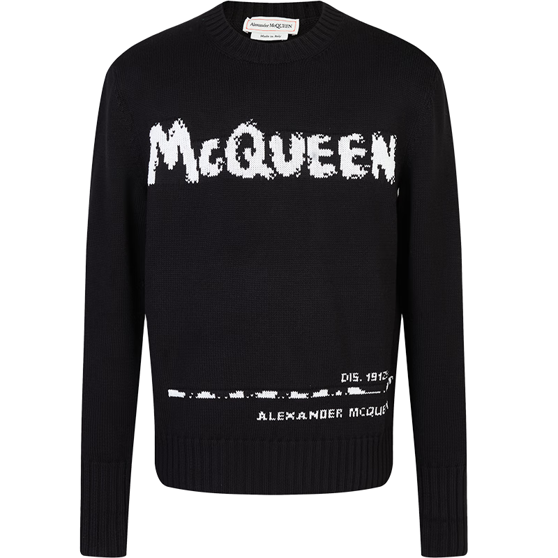 亞歷山大麥昆（Alexander McQueen）禮物情侶款黑色棉質(zhì)圓領(lǐng)套衫 626454 Q1WZL 1006 XL
