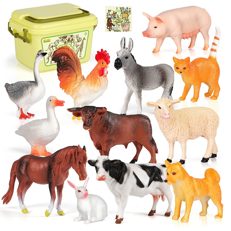 纽奇（Nukied）儿童动物玩具农场仿真软胶模型动物园长颈鹿女童男童儿童节玩具 【收纳桶】农场动物12件套