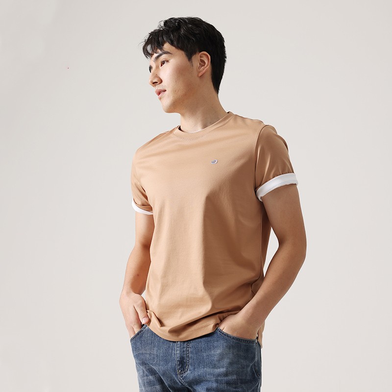 红豆t恤男全棉液氨工艺弹力圆领短袖t恤