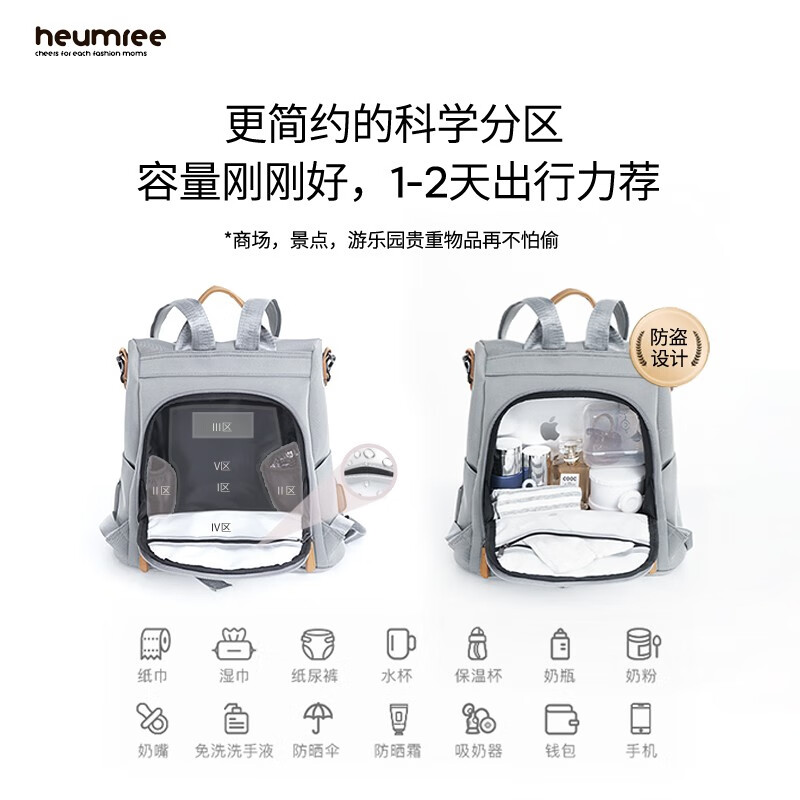 鑫伊妈咪包双肩多功能大容量保温母婴包手提包双肩包宝宝外出行妈妈包 棕榈灰（18L全新升级款）
