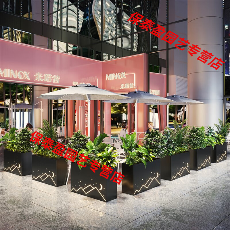 欧缔兰户外铁艺花箱太阳能灯箱花槽围栏售楼外摆花坛餐饮奶茶店护栏