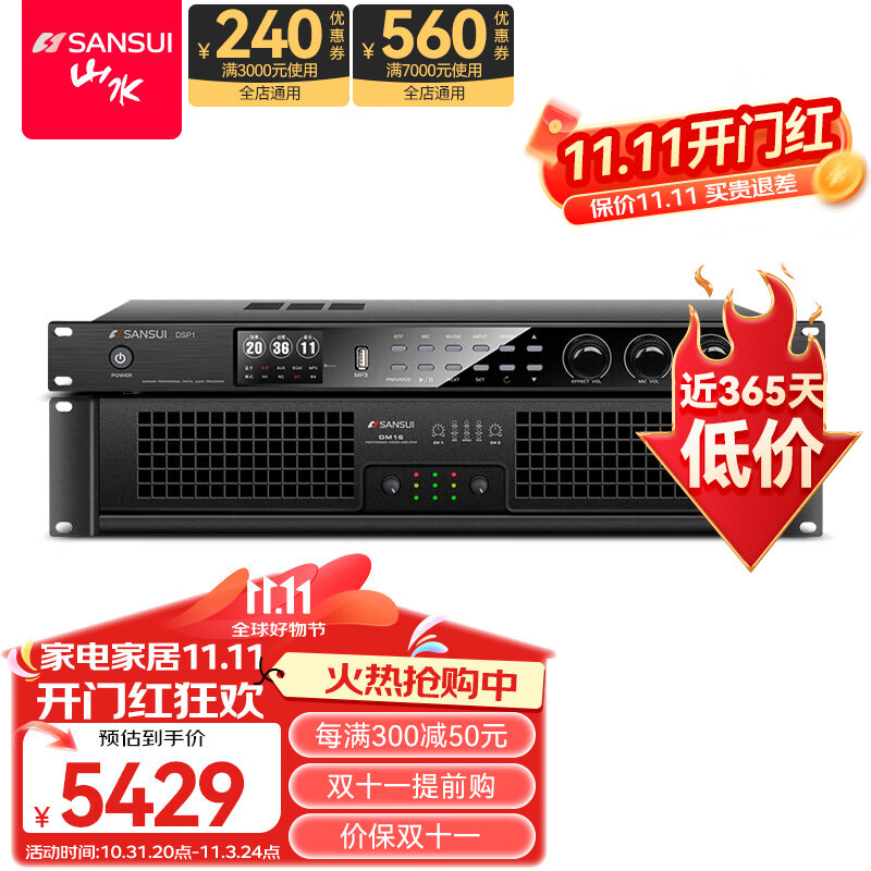 山水（SANSUI）DSP1 卡拉OK前级效果器 数字前级效果器 专业KTV话筒防啸叫音频处理器 DSP1效果器+DM16后级功放【1800W】