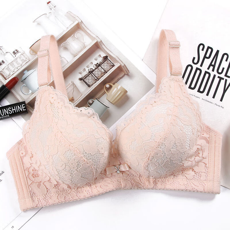 小胸平胸专用内衣女无钢圈聚拢文胸蕾丝性感杯特厚胸罩 肤色 36a/80a