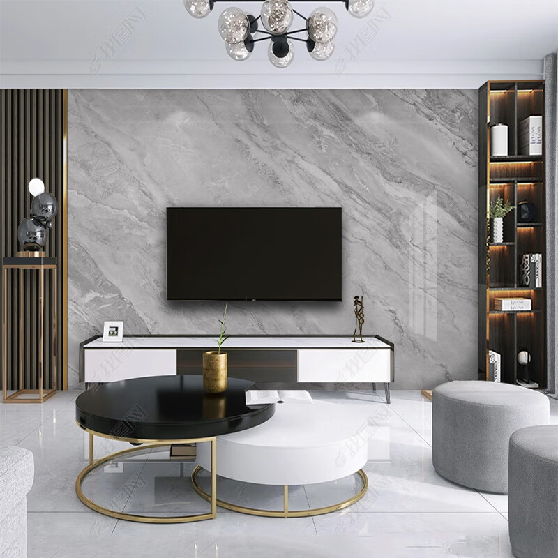 美克杰电视背景墙墙布2023灰色大理石纹定制壁画高级简约影视墙壁纸