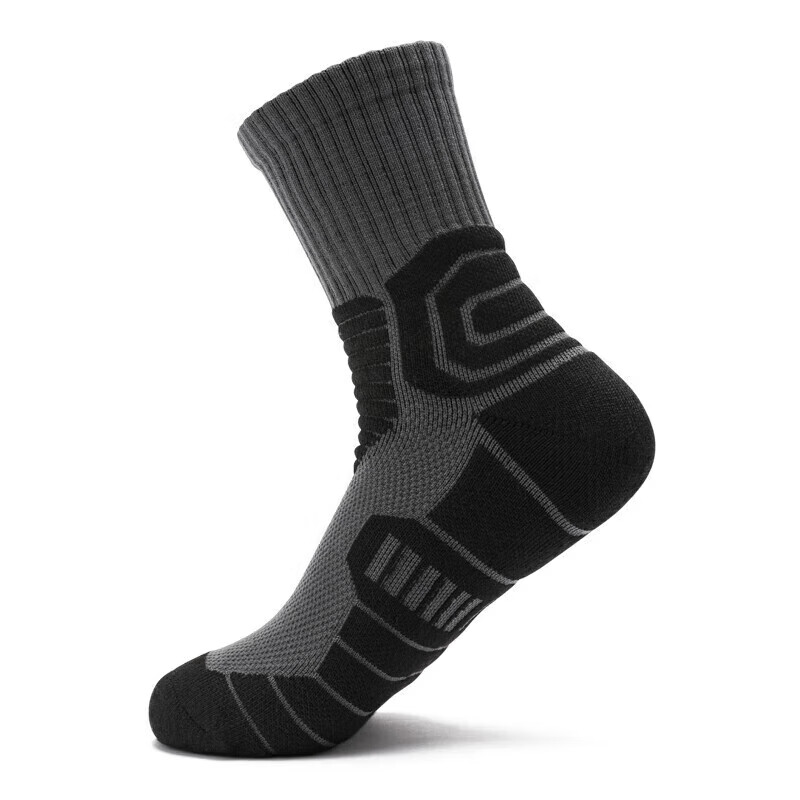 TFO户外袜 高帮减震登山袜越野跑透气运动徒步袜2202205 黑灰色