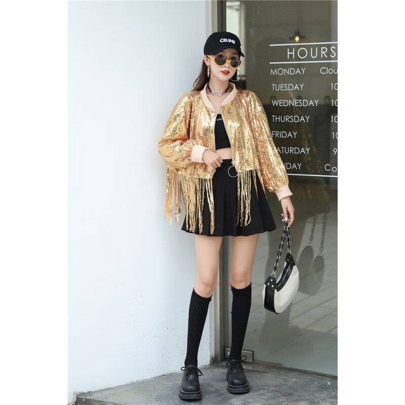 亮片短款宽松闪闪上衣潮牌歌手炸街外套个性夜店舞台演出服装dj 金色