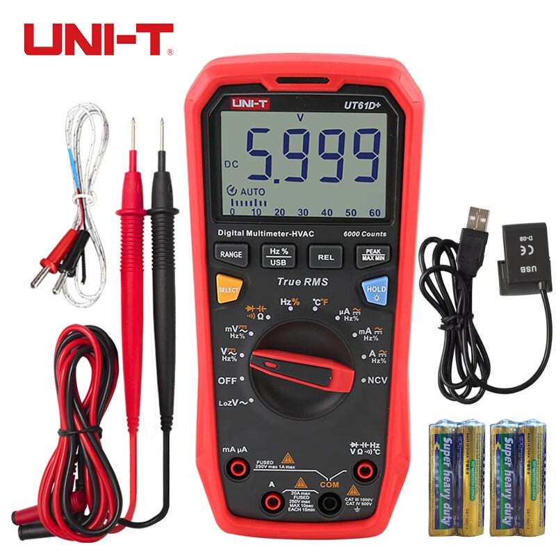 优利德（UNI-T）数字万用表智能高精度防烧万能表真有效值电工多用电压表电流表 UT61D+ 3 5/6温度/低阻抗测量