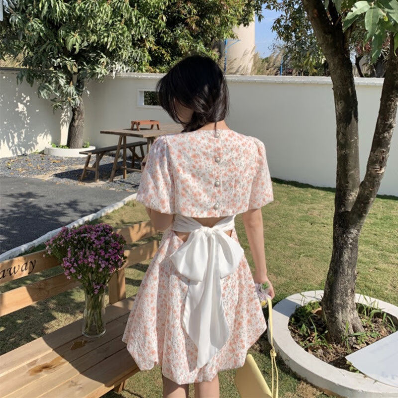 moring bull法式甜美温柔风碎花子女学生碎花连衣女夏季