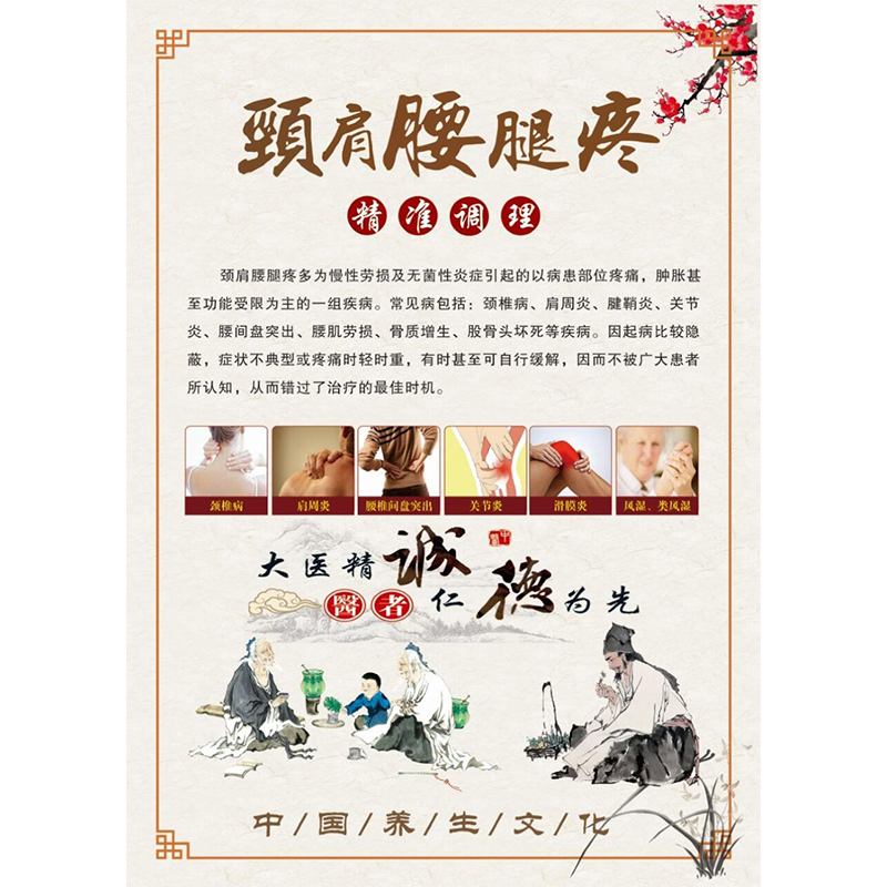 颈肩腰腿疼海报腰肩腿疼痛挂图肩周炎颈椎病写真中医理疗广告贴画 kc