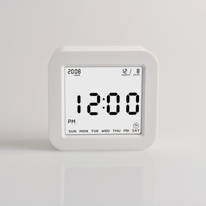 创意多功能闹钟lcd方形电子钟夜光时钟可调音量英文版 白色