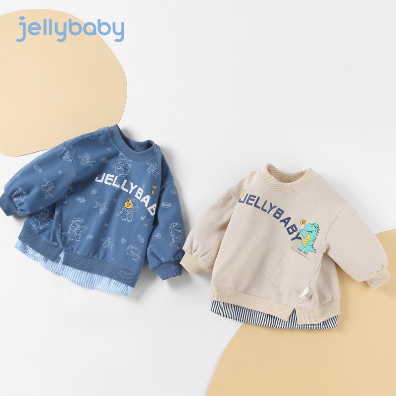 JELLYBABY【潮酷印花卫衣男童】2024春季童装新款儿童卫衣男宝宝上衣 蓝色 140