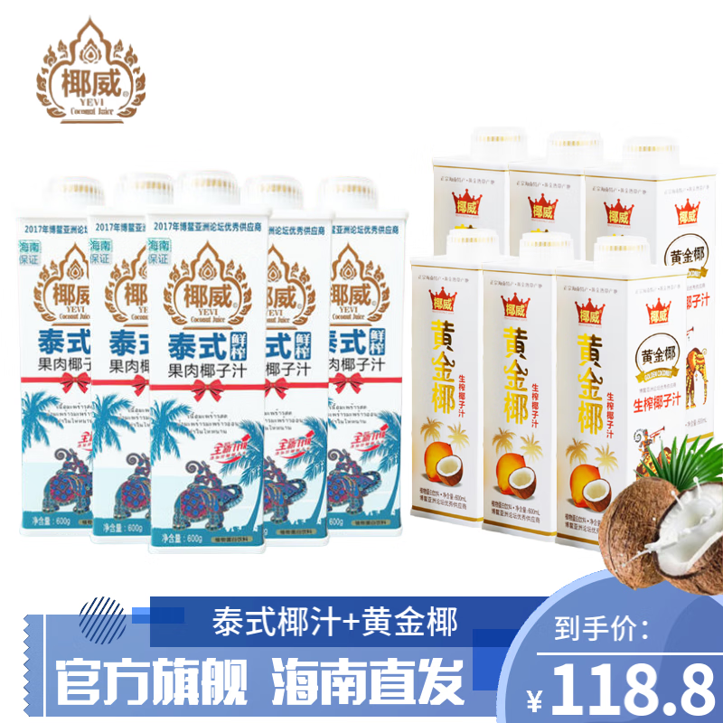 海南椰子汁 椰果肉鲜椰子汁 植物蛋白饮料 泰式椰汁1箱 黄金椰1箱