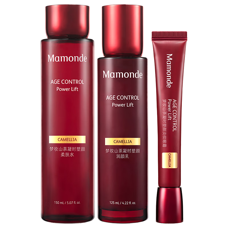 梦妆(Mamonde)山茶凝时塑颜水乳眼霜套装(水150ml+乳125ml+眼霜25ml)提拉紧致 补水保湿 生日礼物送女友100037737660