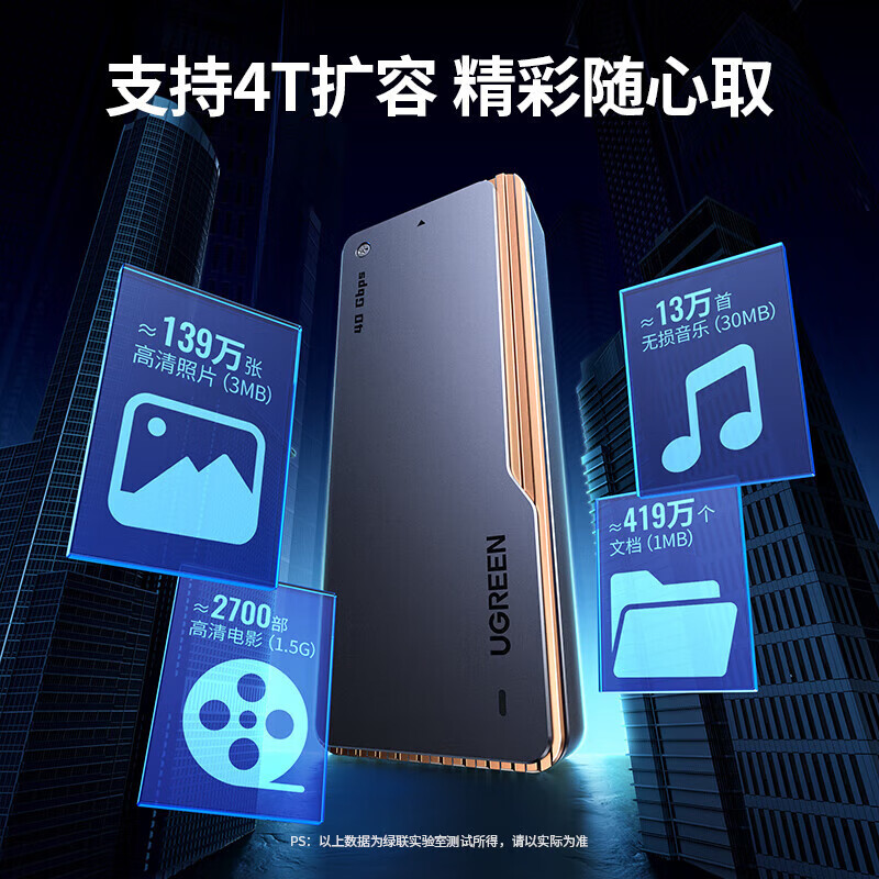 绿联USB4硬盘盒40Gbps M.2 NVMe固态硬盘盒兼容雷电3/4适用Type-C苹果笔记本 M.2 NVMe【风冷散热】40Gbps