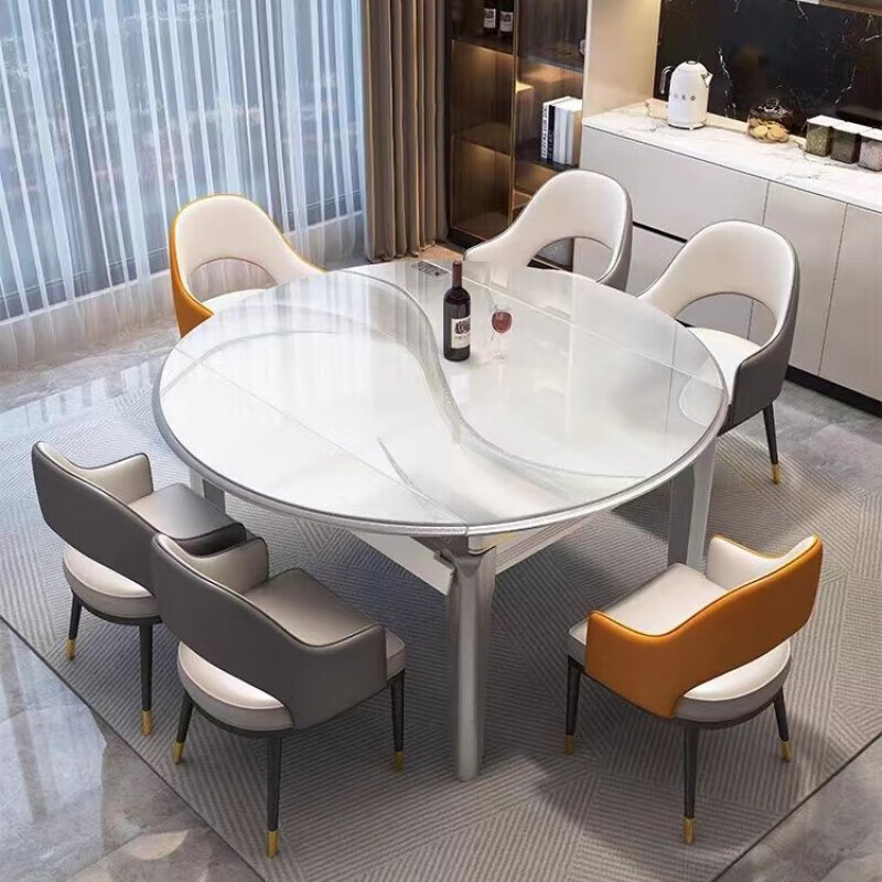安森威2026新款流晶石餐桌家用轻奢现代简约客厅小户型可伸缩长方形饭桌 全新感光流晶石【搭配太空椅】 1.35m  1桌4椅