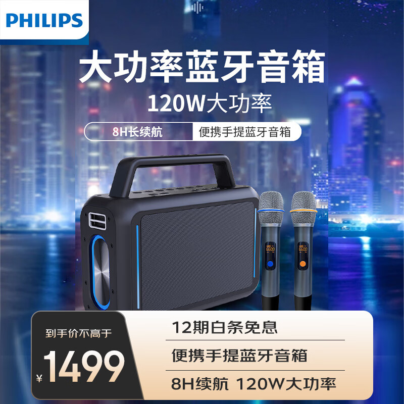 飞利浦（PHILIPS）SD228户外蓝牙音箱广场舞音响 大功率便携手提K歌舞台低音炮会议教学扩音器带麦克风 双麦版