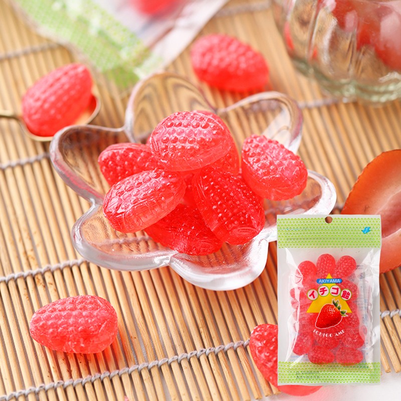 秋山日本进口秋山圈圈糖草莓菠萝形状水果果汁糖硬糖休闲零食品 草莓味2袋