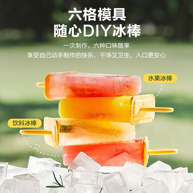 苏泊尔(SUPOR)冰块模具冰格大容量制冰模具家用储冰食品级制冰盒自制冰球冻冰 提手式6格冰棍模具+冰盒