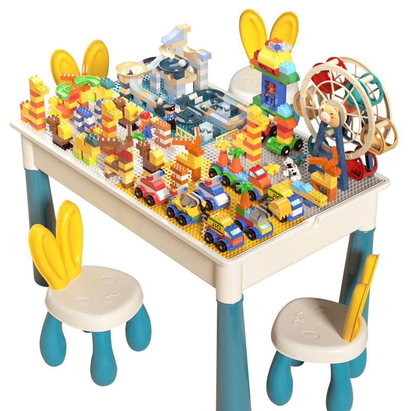SNAEN 斯纳恩 积木桌子大颗粒儿童玩具男女孩多功能diy拼装学习桌3岁学生日礼物