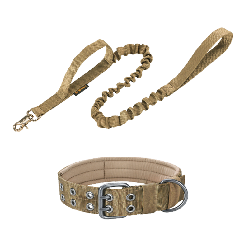 出眾者 狗項圈大型犬牽引繩中型犬狗繩項圈德牧拉布拉多頸圈狗鏈脖圈 狼棕色【防爆沖項圈+彈力牽引繩】 XL(建議體重80-115斤)