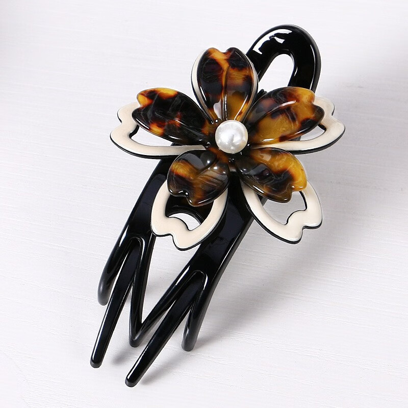 寐语发夹后脑勺三齿鸭嘴夹盘发卡头饰气质大号妈妈优雅盘头抓夹 玳瑁