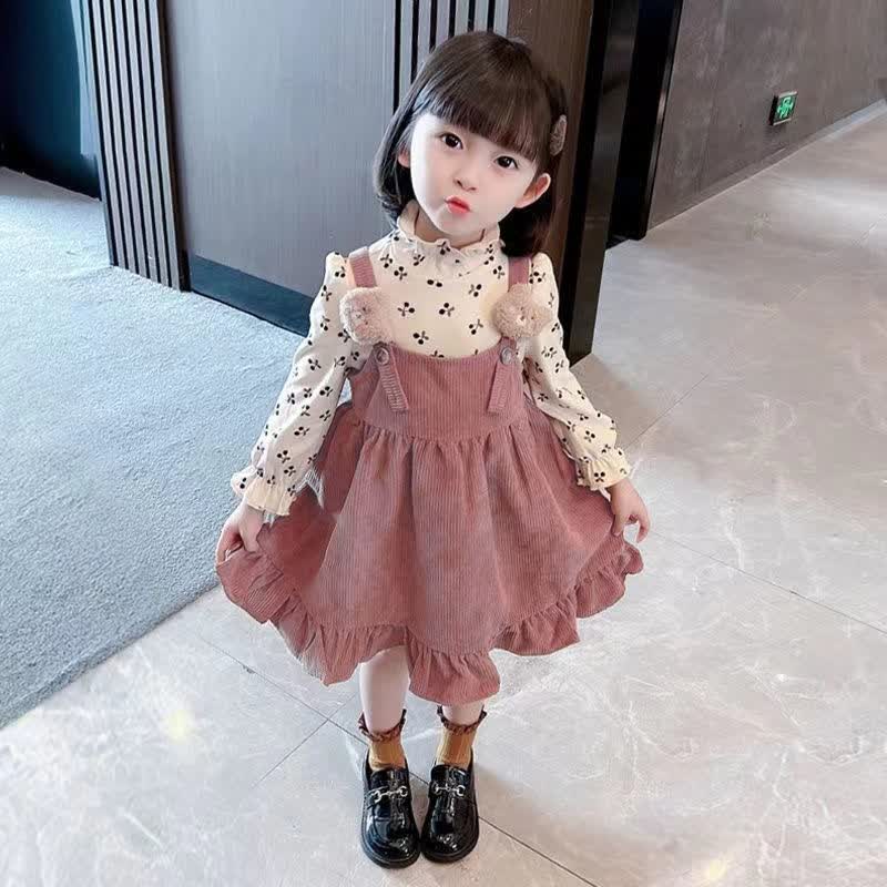 欧洲象女孩衣服1-5岁裙子套装女童春秋装女宝幼童中小童三岁孩子两件套新款连衣裙可爱洋气早秋公主裙 打底衫+背带裙粉色 100属于什么档次？