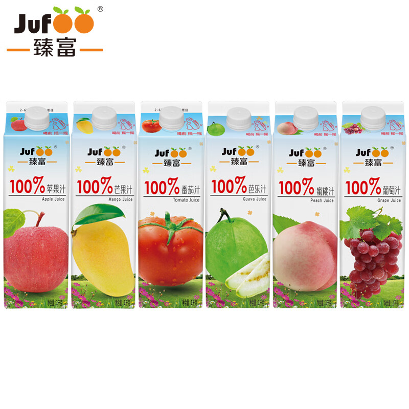 臻富（jufoo） 100%纯果汁饮料1kg*6瓶 健康不加糖芒果苹果蜜桃葡萄芭乐番茄汁