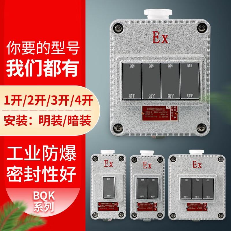 lxee防爆开关防爆照明 bqk一开二开三开明暗装工业防爆墙壁开关220v