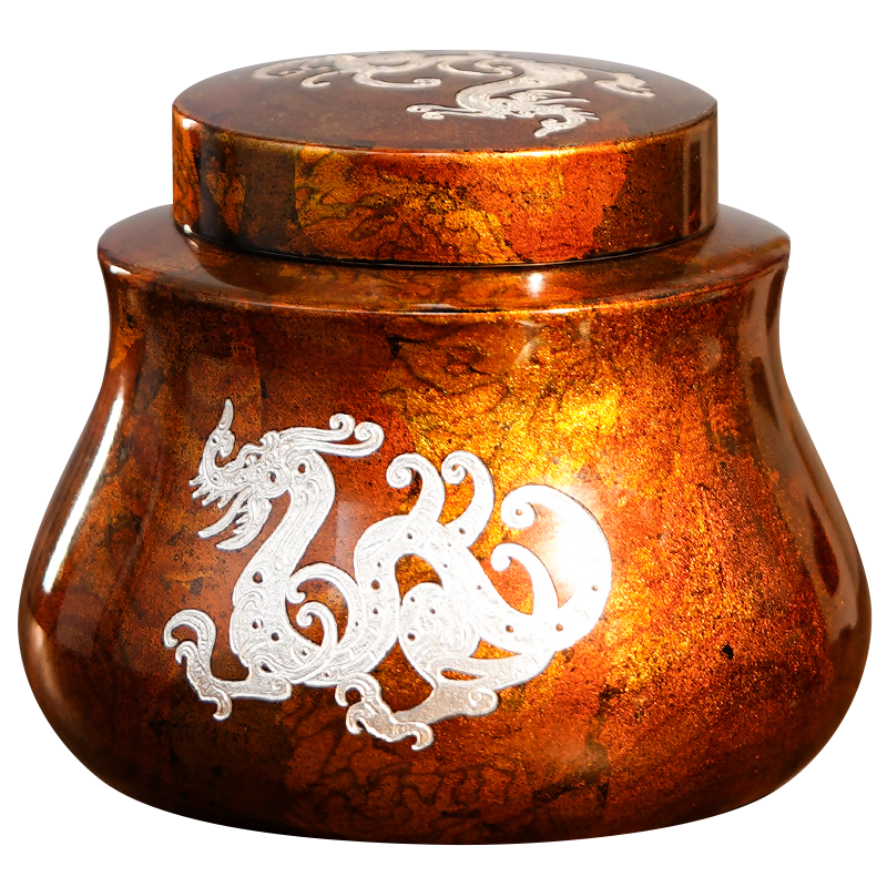 斑锡·龙赖庆国大师工作室作品拔犀堂龙盛茶仓斑锡龙锡罐大漆纯锡茶叶罐 龙盛茶仓