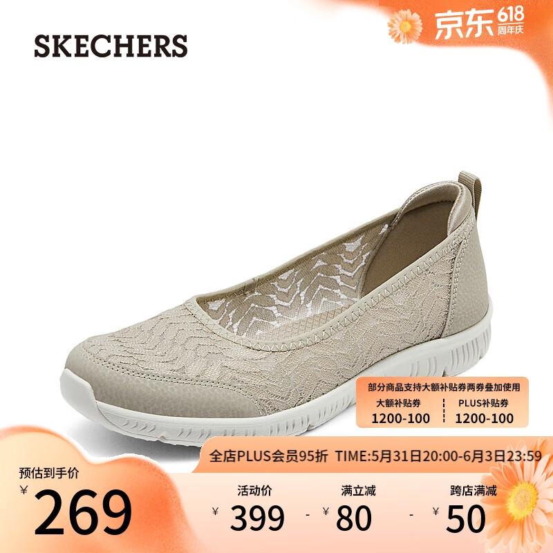 斯凯奇（Skechers）夏季新款女鞋舒适单鞋浅口通勤平底鞋透气一脚蹬100686-TPE
