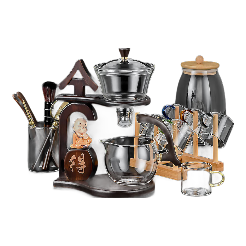 正揚(yáng)磁吸玻璃自動(dòng)茶具套裝懶人家用功夫茶杯泡茶神器簡(jiǎn)約辦公室會(huì)客喝 安居+六色杯+茶罐+茶道+杯架
