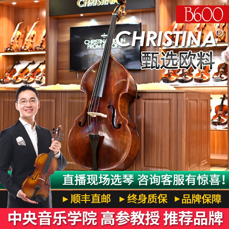 克莉丝蒂娜（Christina）欧料手工成人专业演奏级低音倍大提琴B600大贝司1:1复制国外老琴 如图 4/4