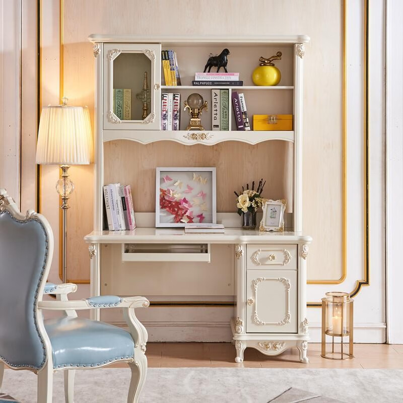 祥茂恒欧式电脑桌书架组合书房家具法式韩式转角书桌简欧写字台 直角