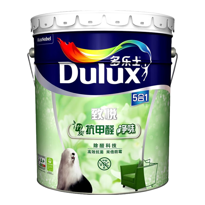 多樂(lè)士（Dulux）致悅竹炭抗甲醛五合一凈味室內(nèi)乳膠漆墻面抗菌油漆涂料白色 A8146 大桶 可調(diào)色（不可退換） 18L*1件