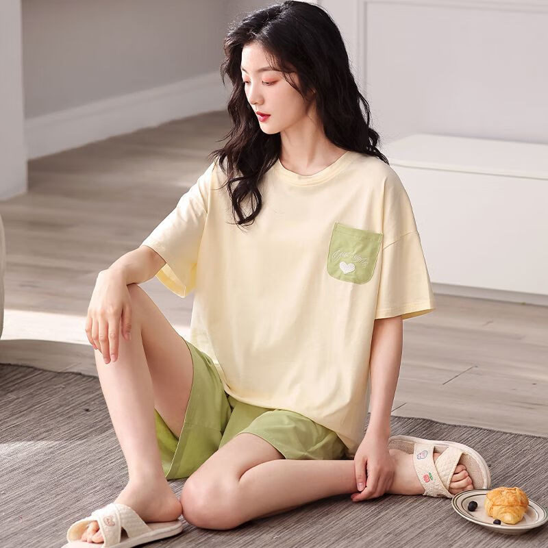 极惠家罗丽丝睡衣女神女夏季简约休闲家居服短袖短裤套装薄款两件套