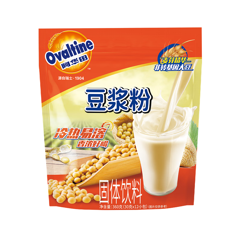 Ovaltine 阿华田 原味少糖30%豆浆 大豆营养早餐 豆浆粉 随身装360g(30g*12包)